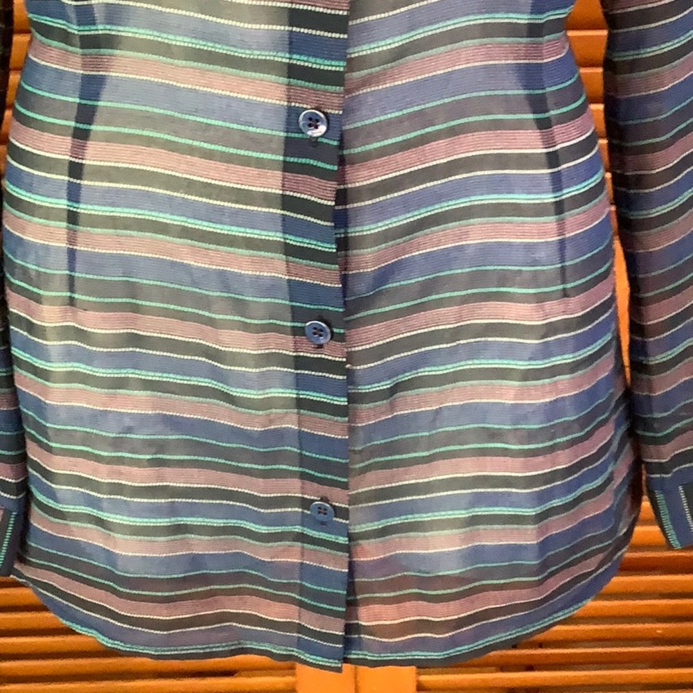 Cabi Multicolored Stripes Button-Down Sheer Shirt - image 6